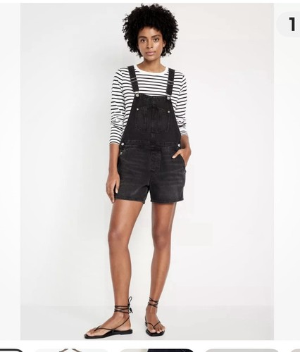 BNWT Women’s Old Navy Black Denim Bib Shortall Overalls Rolled Cuff Size Medium