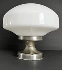 Antique/Vtg 1920’s School House/Mushroom Milk Glass Ceiling Light Fixture 14” D