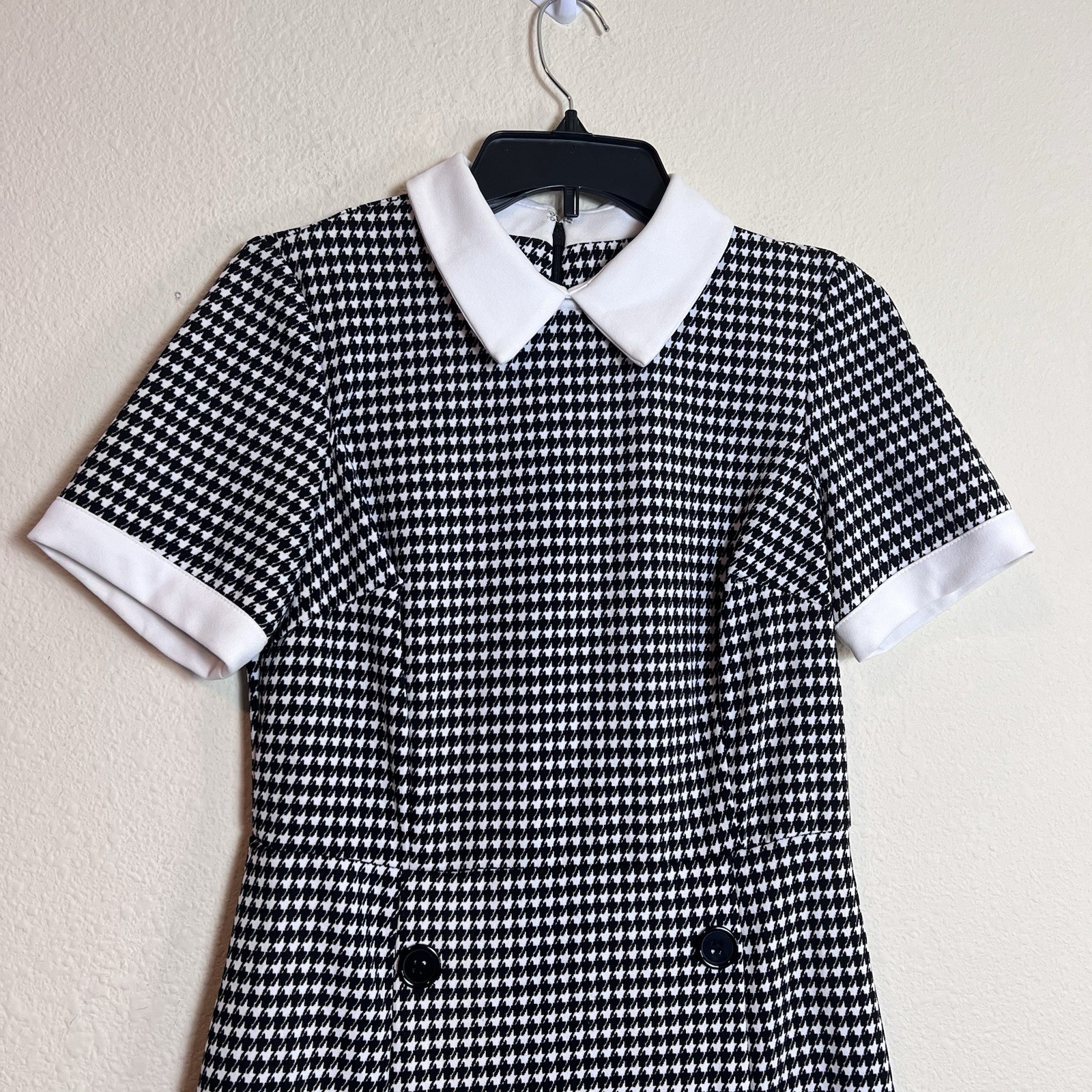 Shelby & Palmer Houndstooth Dress Women’s 8 Short Sleeve Double Breasted Stylish