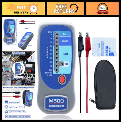 Insulation Tester Megohmmeter 1000MΩ 500V Multimeter HVAC Compressor Tool w/ Cas
