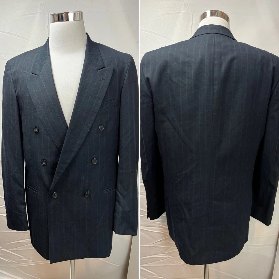 Blazer Hardy Amies Vintage 42L 34x32 Pantalones Azul Rayas Doble Pecho Traje Foto 2 de 4