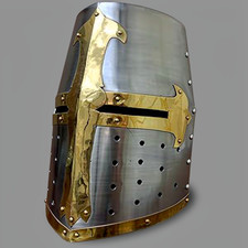 Medieval Crusader Helmet   Silver Knight Sugarloaf with Brass Templar