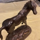 Vintage bronze tone cast metal horse figurine oval base @ 9” mid-century decor — photo 2