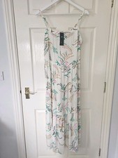 M&S Strappy Summer Dress Size 14 Ivory Floral Pockets Adjustable Straps BNWT