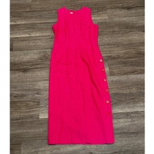 VTG Talbots Womens Hot Pink 100% Linen Sleeveless Button Side Maxi Dress Size 8