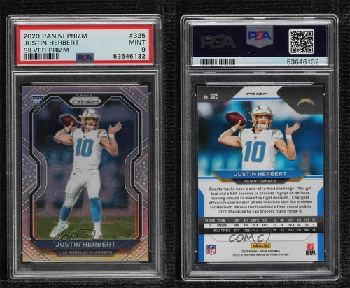 2020 Panini Prizm Rookie Silver Prizm Justin Herbert #325 PSA 9 MINT Rookie RC