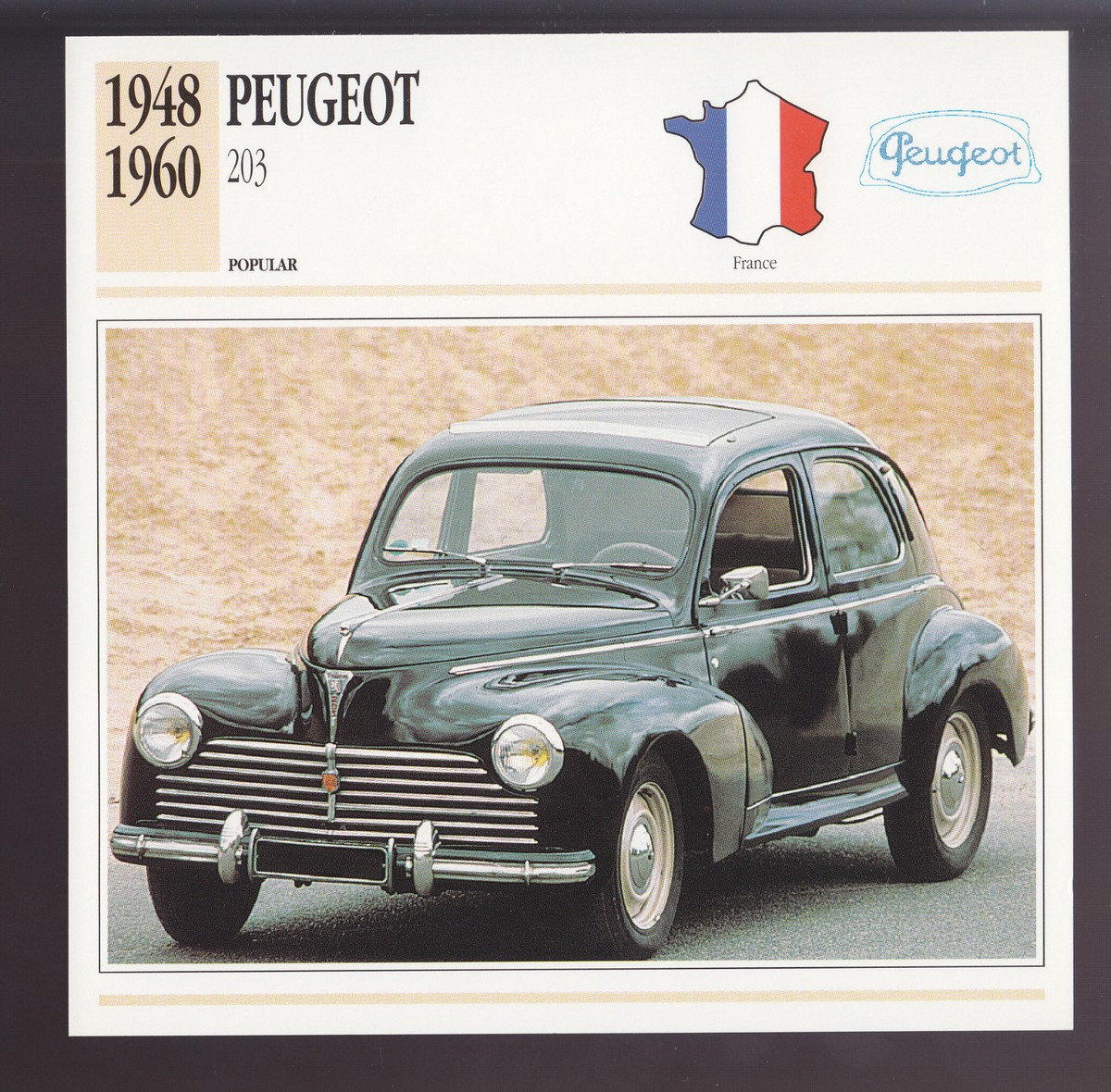 1948-1960 Peugeot 203 France Car 4-door Sedan Photo Spec Sheet