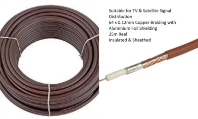 CABLE COAXIAL VIRGEN SATÉLITE CIELO DIGITAL ANTENA TV LABGEAR RG6 MARRÓN CABLE 25M