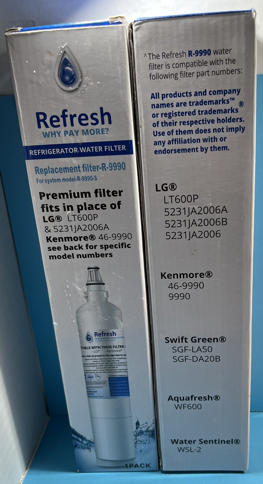 Refresh premium Fridge Filter R-9990 Water Filter Lot Of 2 Filters