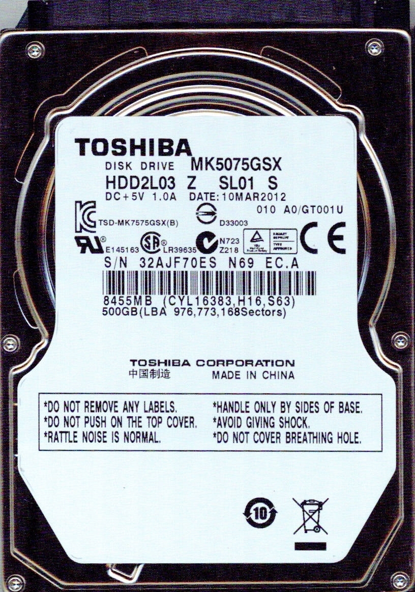 MK5075GSX, HDD2L03 Z SL01 S, TOSHIBA SATA 500GB | eBay