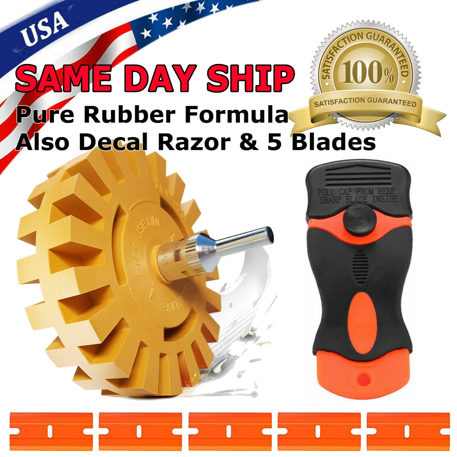 4" Car Decal Removal Eraser Wheel w/ Rubber Power Drill Adapt0er