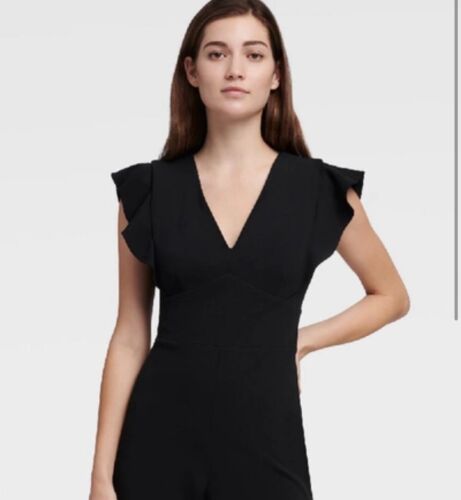 NWT $139 DKNY Women's V-Neck Ruffle Cap Sleeve Jumpsuit Sz 12 XL