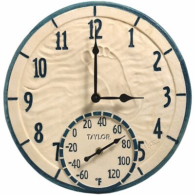 Taylor Precision Prod. 91501T 14'' Poly Resin Clock with Thermometer (By the Sea)
