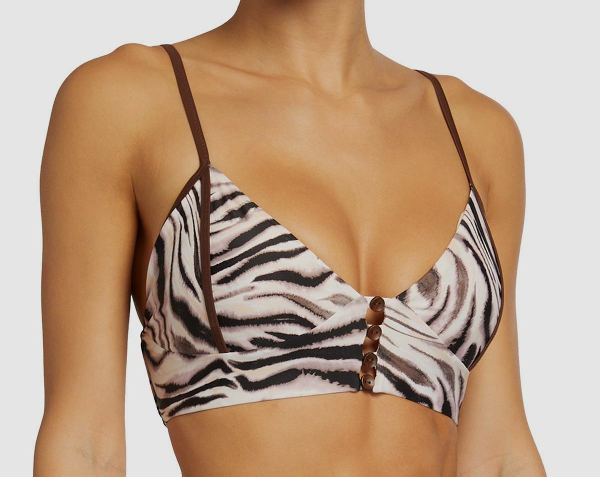 $137 Letarte Women's Brown Eugenia Zebra-Print Bralette Bikini Top Swimwear Sz S