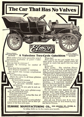 c1908 ELMORE AUTOMOBILE VALVELESS TWO-CYCLE FULL PAGE PRINT ADVERTISEMENT Z1812