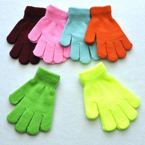 1 Pairs Black+Colours Magic Gloves Kids Boys Girls Children Winter Warm Stretch - Picture 2 of 33