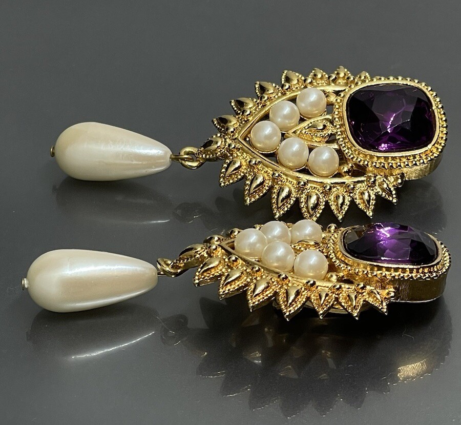 Shaill Jhaveri For Avon Womens Clip Earrings Long Purple Crystal