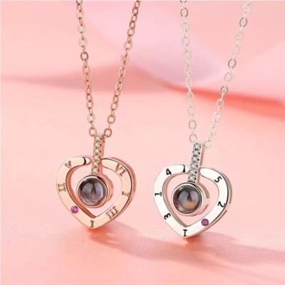 I LOVE YOU in 100 Languages Light Projection Heart Necklace