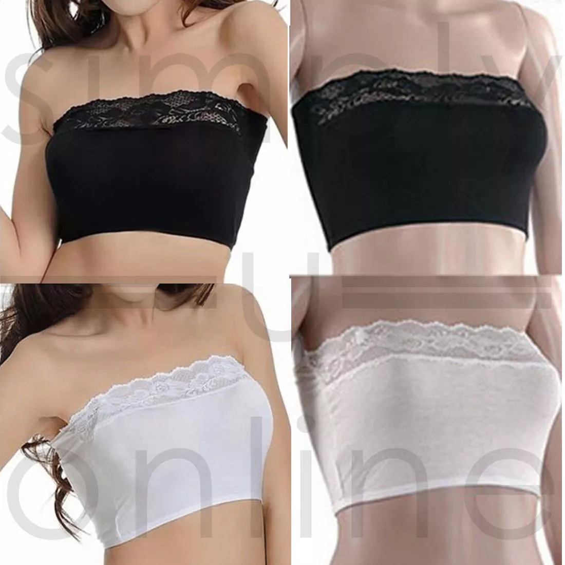 SEXY LACE TOP STRETCH BOOB TUBE BANDEAU STRAPLESS BRA - ONE SIZE (UK 8 - 14)