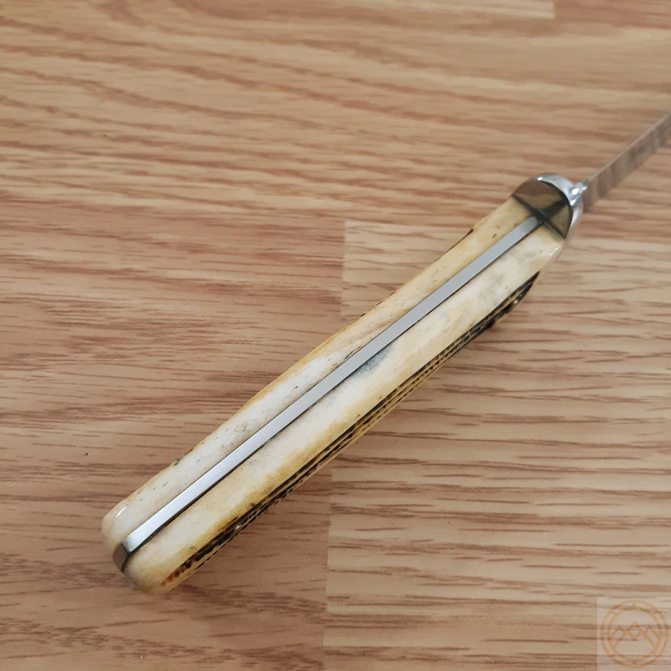 Cuchillo fijo Queen Winterbottom 3,75" acero inoxidable clip hoja mango hueso 89WB Foto 4 de 4