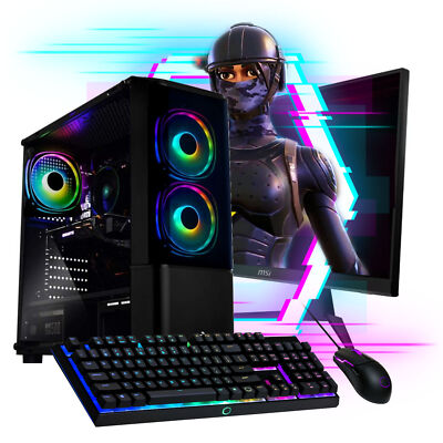Gamer PC Komplett Set AMD Ryzen 7 5700 8x 4.6 Ghz Radeon 27'' TFT 1ms Gaming RGB