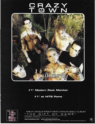 CRAZY TOWN Vintage 2001 Butterfly PROMO TRADE AD Poster for Gift  8.5x11 MINT