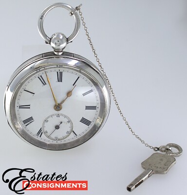 1887 Sterling Silver Key Wind Pocket Watch UK