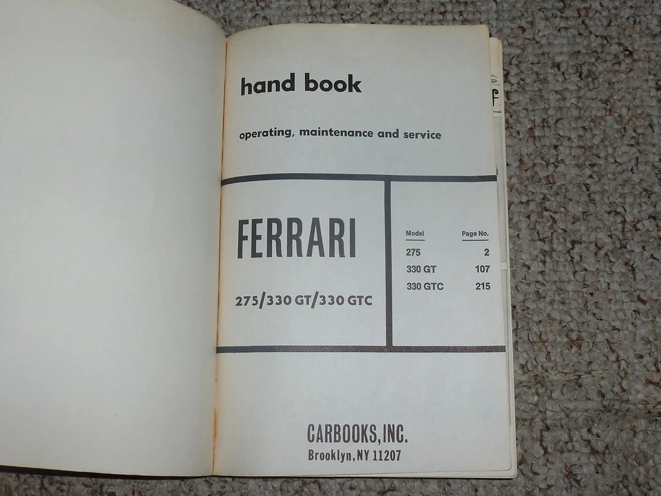 Ferrari 275 GTS GTB 1964 manual de reparación de servicio para operadores GT Roadster Spyder 3,3 L Foto 2 de 4