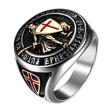 Mens Archangel Michael Ring Round Shield Archangel Guardian Stainless Steel Ring