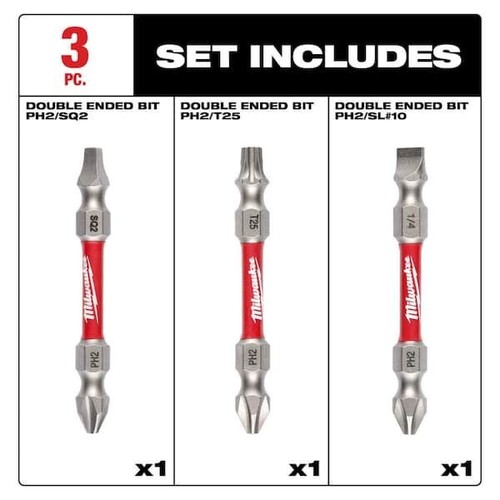 3-Piece SHOCKWAVE Impact Duty Alloy Steel Double Ended Bits - PH2/SQ2/T25 - Picture 4 of 4