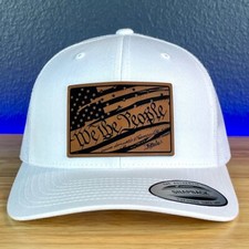 We The People Constitution American Flag Patriotic Leather Patch SnapBack Trucke