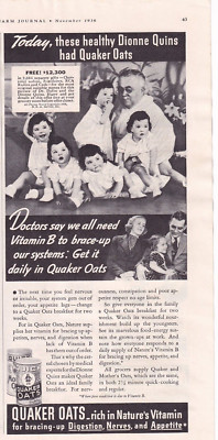 Print Ad 1937 Quaker Oats 5inx11in Dionne Quins Dr Dafoe