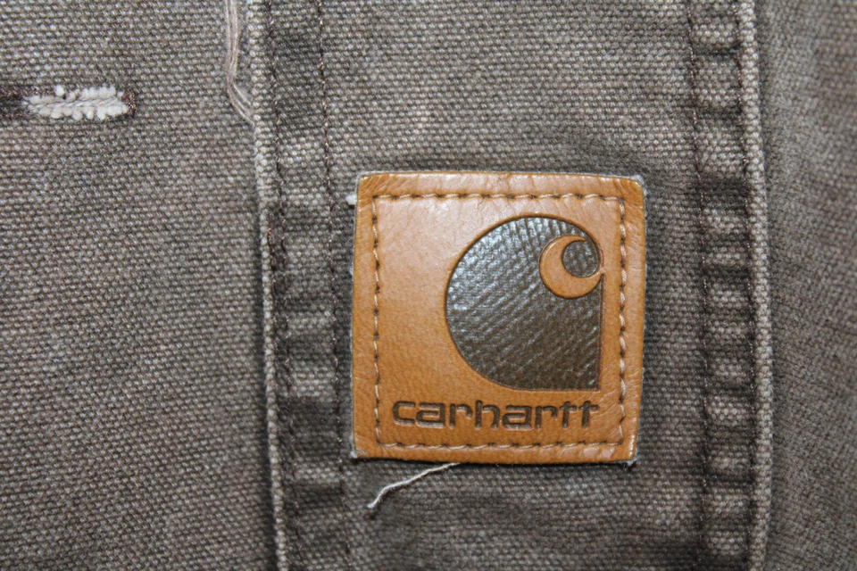 CARHARTT Overalls Bib R06 CHT 44x34 Double Knee Canvas Work Duck Brown USA Union - Image 3 of 4