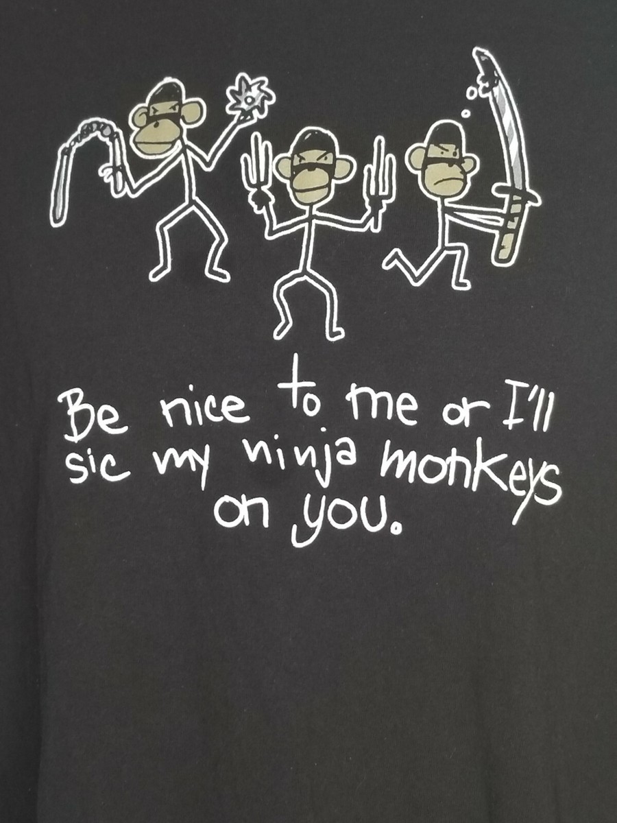 VTG Mens 2XL Tennessee River Be Nice To Me Ninja Monkeys Black