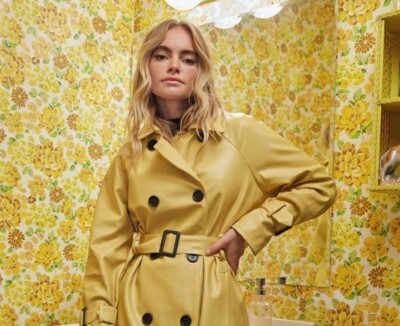 Handmade Yellow Stylish Genuine Lambskin Leather Women Trench Coat Long Coat