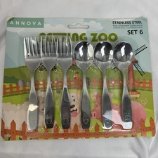 ANNOVA Kids Petting  Zoo Silverware 6 Pieces Kids Flatware Set Stainless Steel
