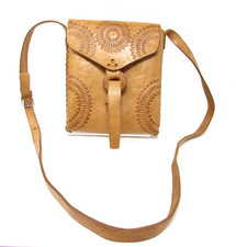 Western Tan Hand Tooled Crossbody Bag Embossed Adjustable Strap 100 Leather