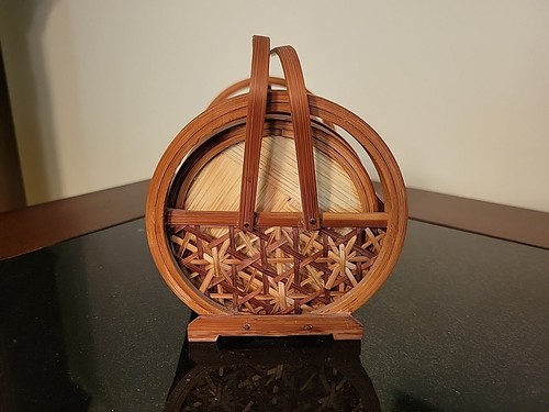 Vintage Bamboo & Rattan Coaster Set of 6 South American Theme - Picture 3 of 13