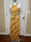 Adidas X Farm Rio Victory Psychedelic Gold Wave Victory Gold Midi Dress Sz M NWT