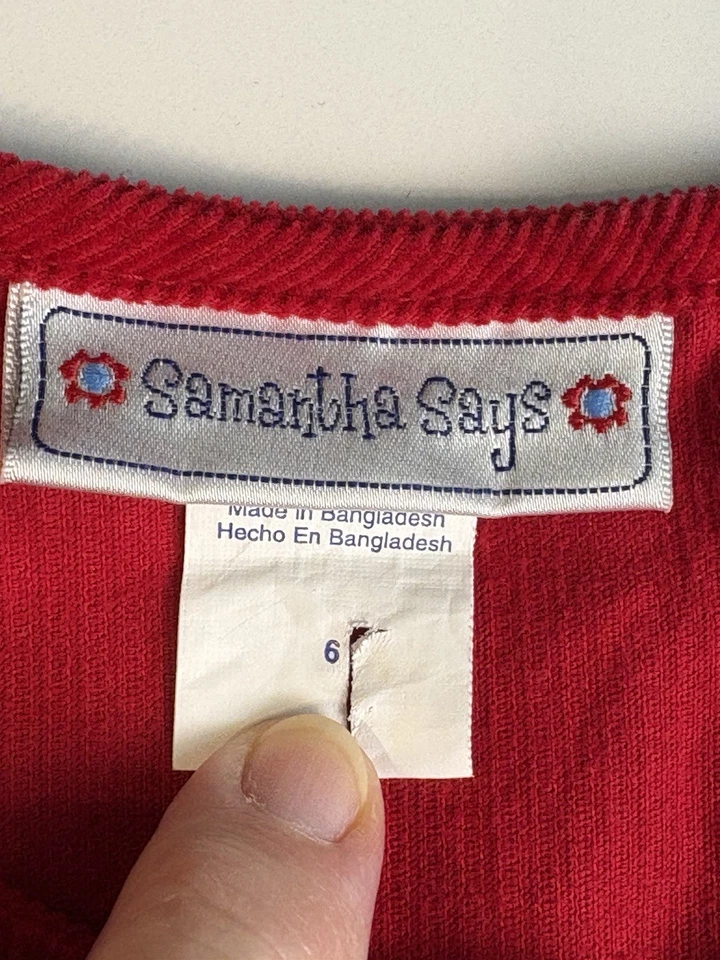 Vestido Jersey Samantha Says Niñas Talla 6 Rojo Pana Negro Borde Scottie Perro Botón Foto 3 de 4