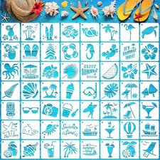 Augshy 56 Pack Summer Stencils for Painting, 3 Inch Beach 3 3 inches, White