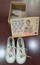 Vintage JC Penney Childcraft White Baby Shoes With Bells In Box 1960's