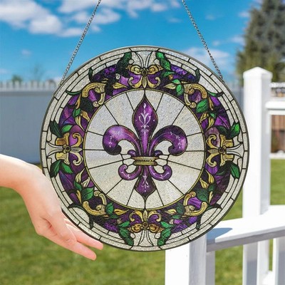 Fluer-de-lis Mardi Gras Hanging Sun Catcher Stained Glass Look Acrylic