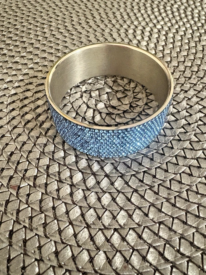 Blue Pave Crystal 1" Wide Bangle Bracelet SZ S/M - Image 3 of 4