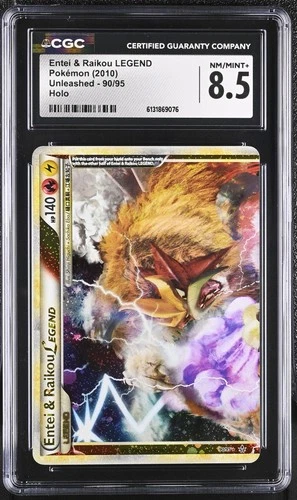 CGC 8.5 NM/MINT+ Entei & Raikou Legend 90/95 Unleashed Holo Pokemon Card