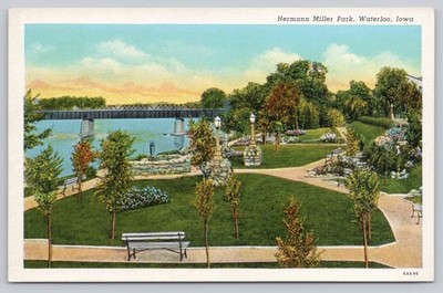 Vintage Linen Postcard Hermann Miller Park Waterloo Iowa Scenic View