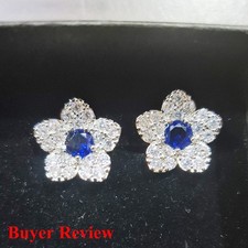 Shiny Cubic Zirconia Flower Silver Plated Stud Earrings for Women Bridal Jewelry