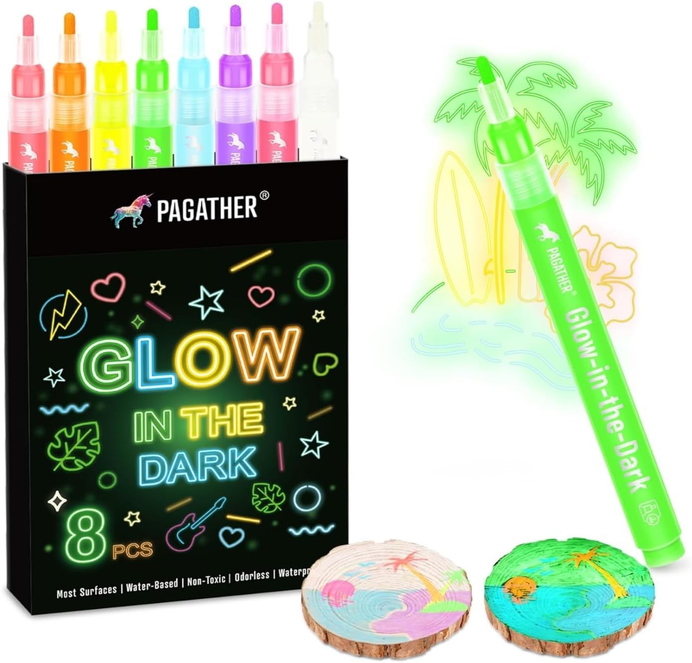 &ndash; 2mm Round Tip Neon Fluorescent Paint Pens