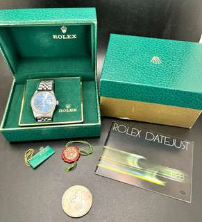 Vintage 1987 Mens Rolex OP Datejust 16013 Watch w/ Box Blue Dial 36mm 9559959