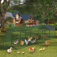Metal Chicken Coop Large Walk-in Hen Cage House with Cover Roof and 4 Doors
